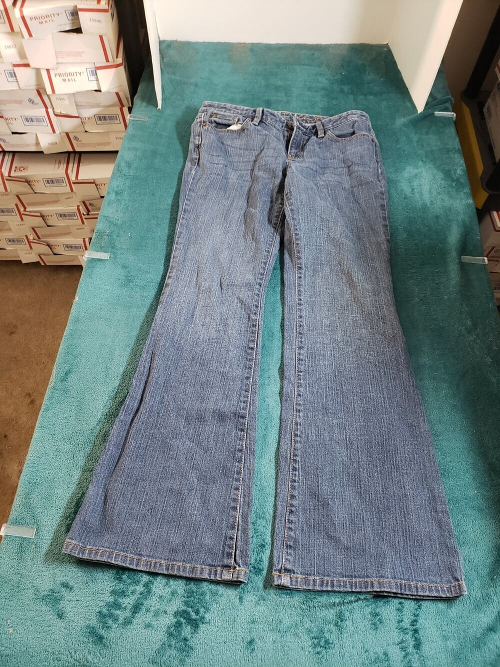 Loft Jeans Size 6 Womens Blue Denim Stretch Pants Wide Leg Boho Modern Flared